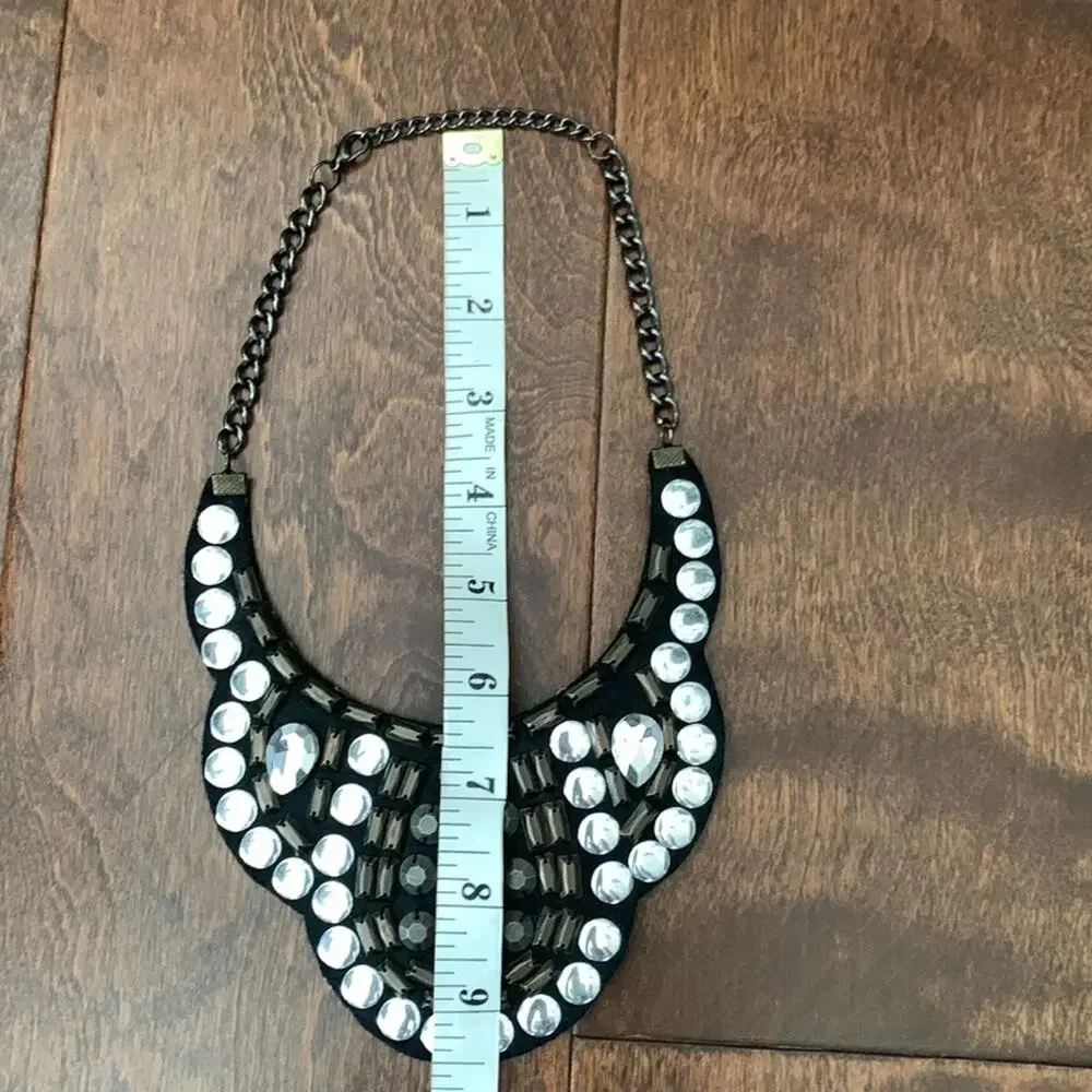 Vintage Handmade Art Deco Studded Scalloped Hem Teardrop Boho Bib Necklace